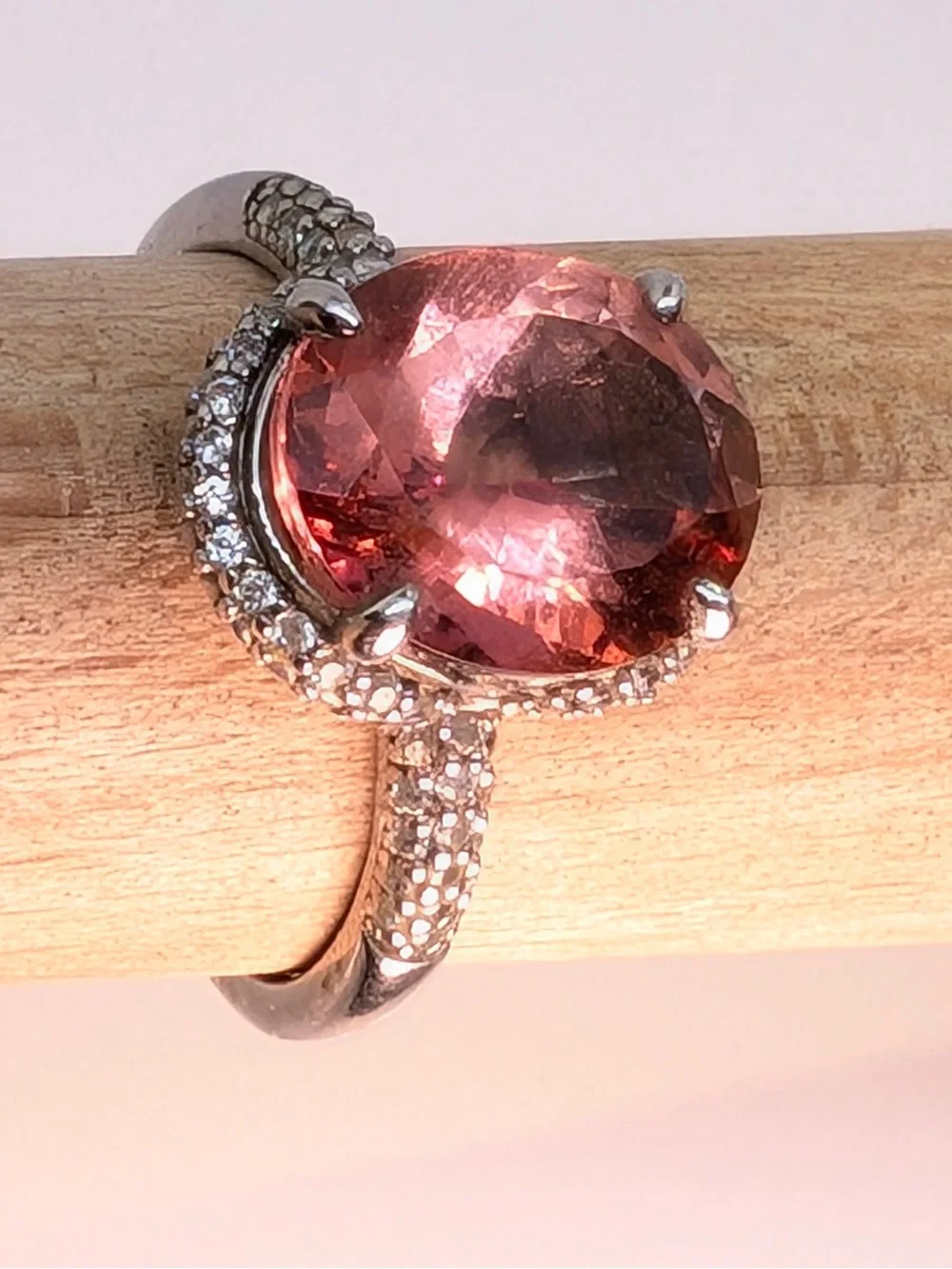 Red labradorite & zircon rhodium over sterling silver ring 3.85ctw size 8 3/4